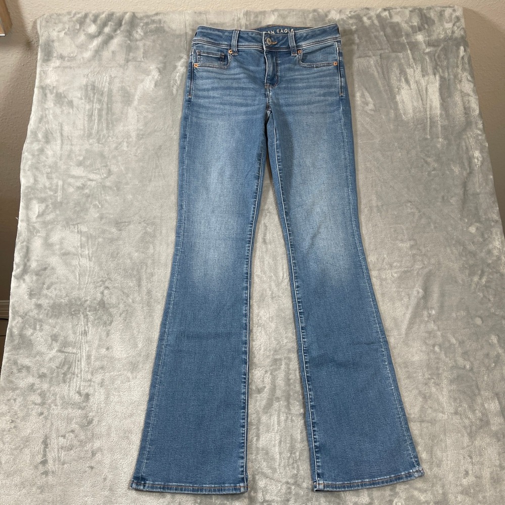 American Eagle Kick Boot Jeans Womens 4 Long Medium Wash Blue Stretch Denim